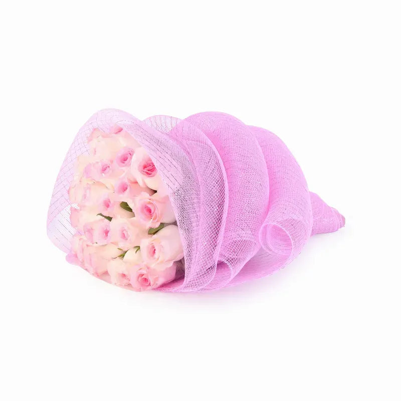 'Mandala' Light Pink Signature Rose Bouquet w. Classic Mesh Wrap
