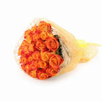 'Silantoi' Two-Tone Orange Signature Rose Bouquet w. Modern Mesh Wrap