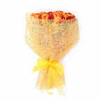 'Silantoi' Two-Tone Orange Signature Rose Bouquet w. Modern Mesh Wrap