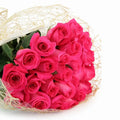 'Pink Floyd' Fuschia Pink Signature Rose Bouquet w. Natural Mesh Wrap