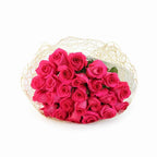'Pink Floyd' Fuschia Pink Signature Rose Bouquet w. Natural Mesh Wrap