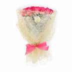 'Pink Floyd' Fuschia Pink Signature Rose Bouquet w. Natural Mesh Wrap
