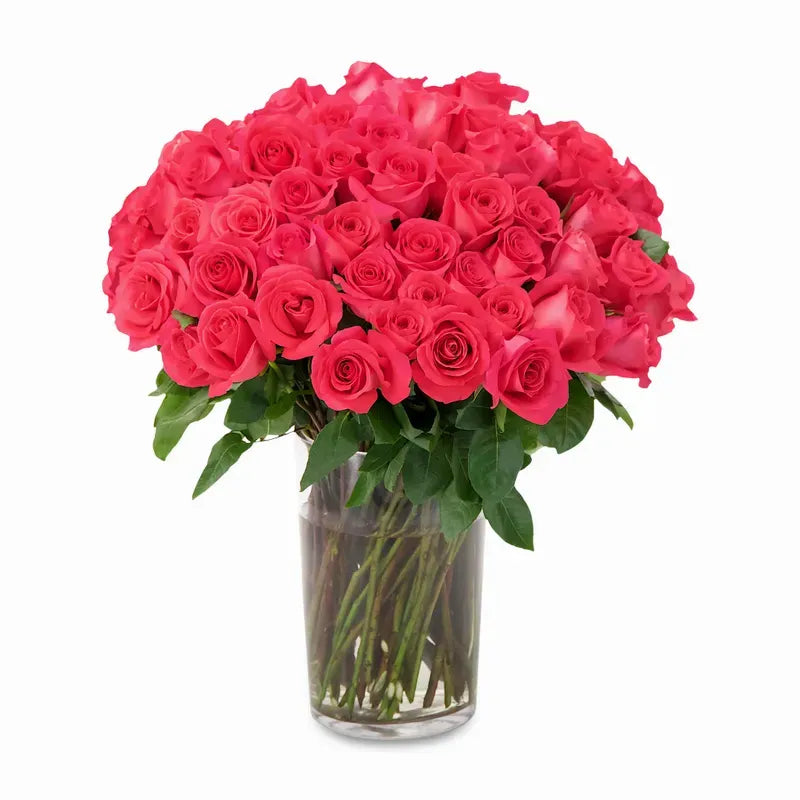 50 Pink Floyd Roses in a Glass Vase – Toronto Flower Delivery