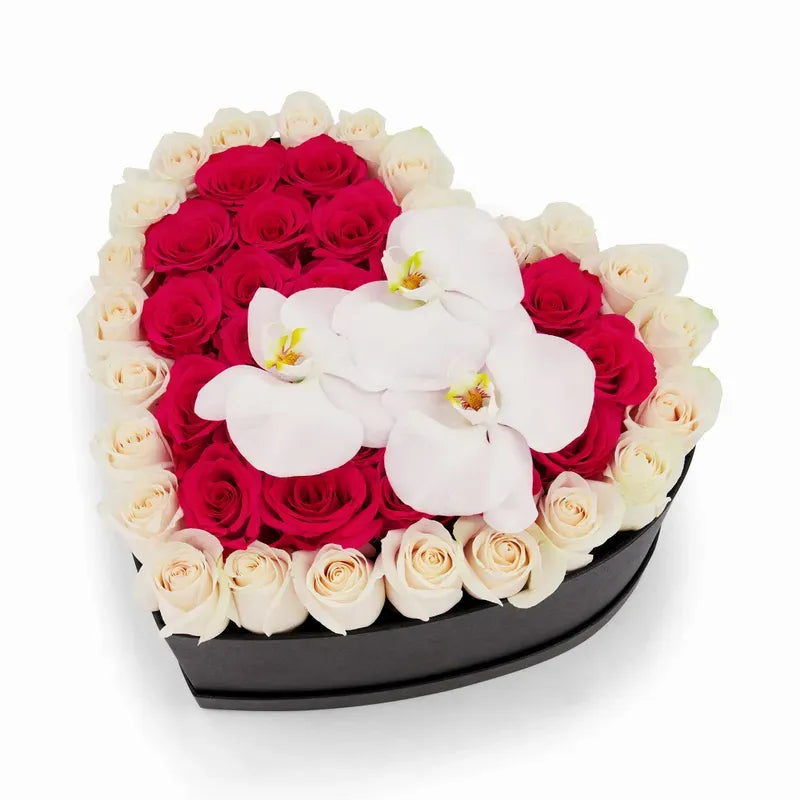 Heart Shape Rose Box With Orchids