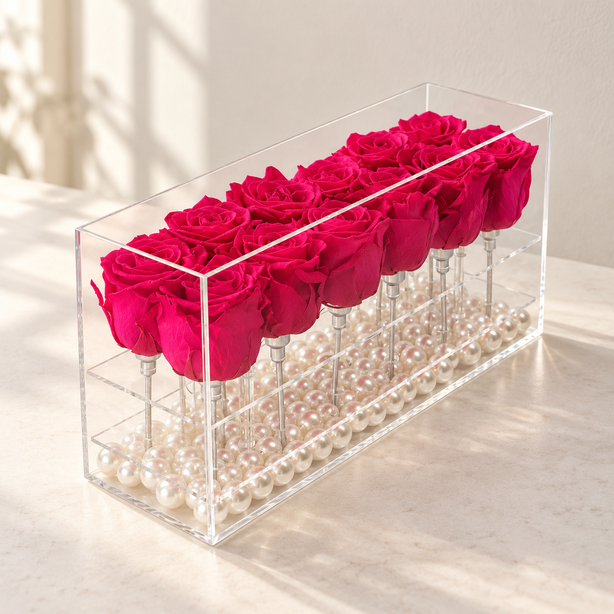 AI-assisted photo-style preview of 12 Forever Rose Box as shown; actual arrangement and proportions vary.
