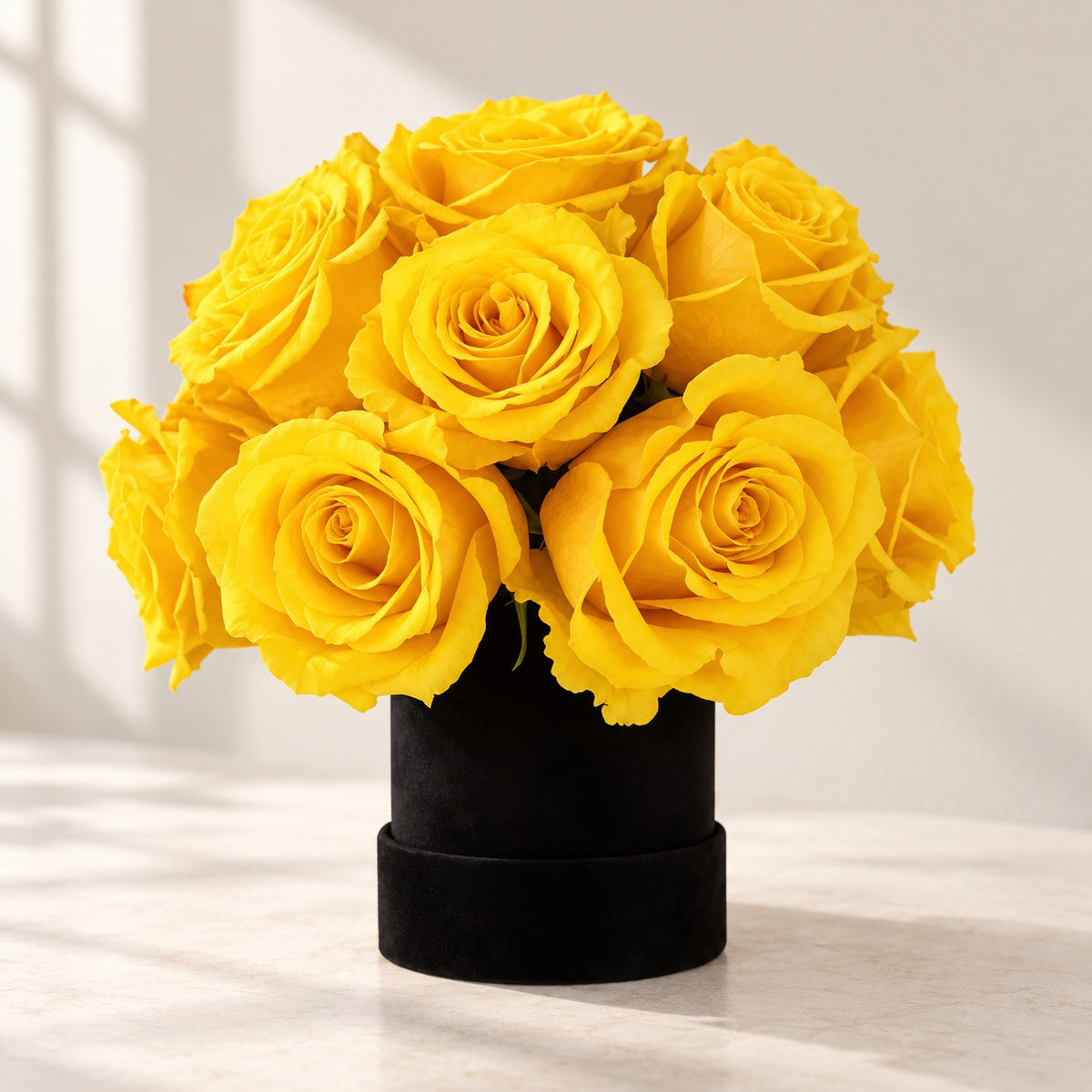 AI-assisted photo-style preview of 12 Rose Box as shown; actual arrangement and proportions vary.