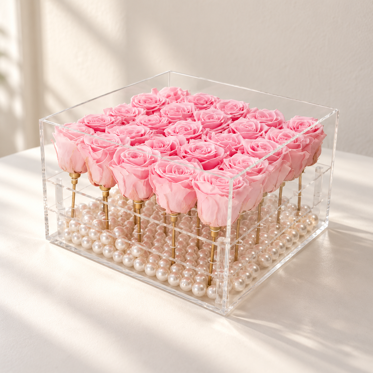 AI-assisted photo-style preview of 25 Forever Rose Box as shown; actual arrangement and proportions vary.