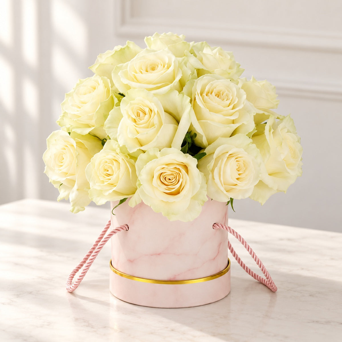 AI-assisted photo-style preview of 25 Rose Box as shown; actual arrangement and proportions vary.