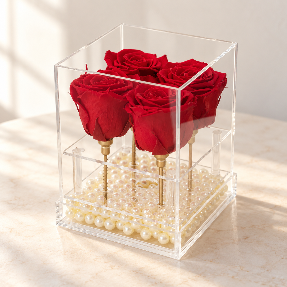 AI-assisted photo-style preview of 4 Forever Rose Box as shown; actual arrangement and proportions vary.