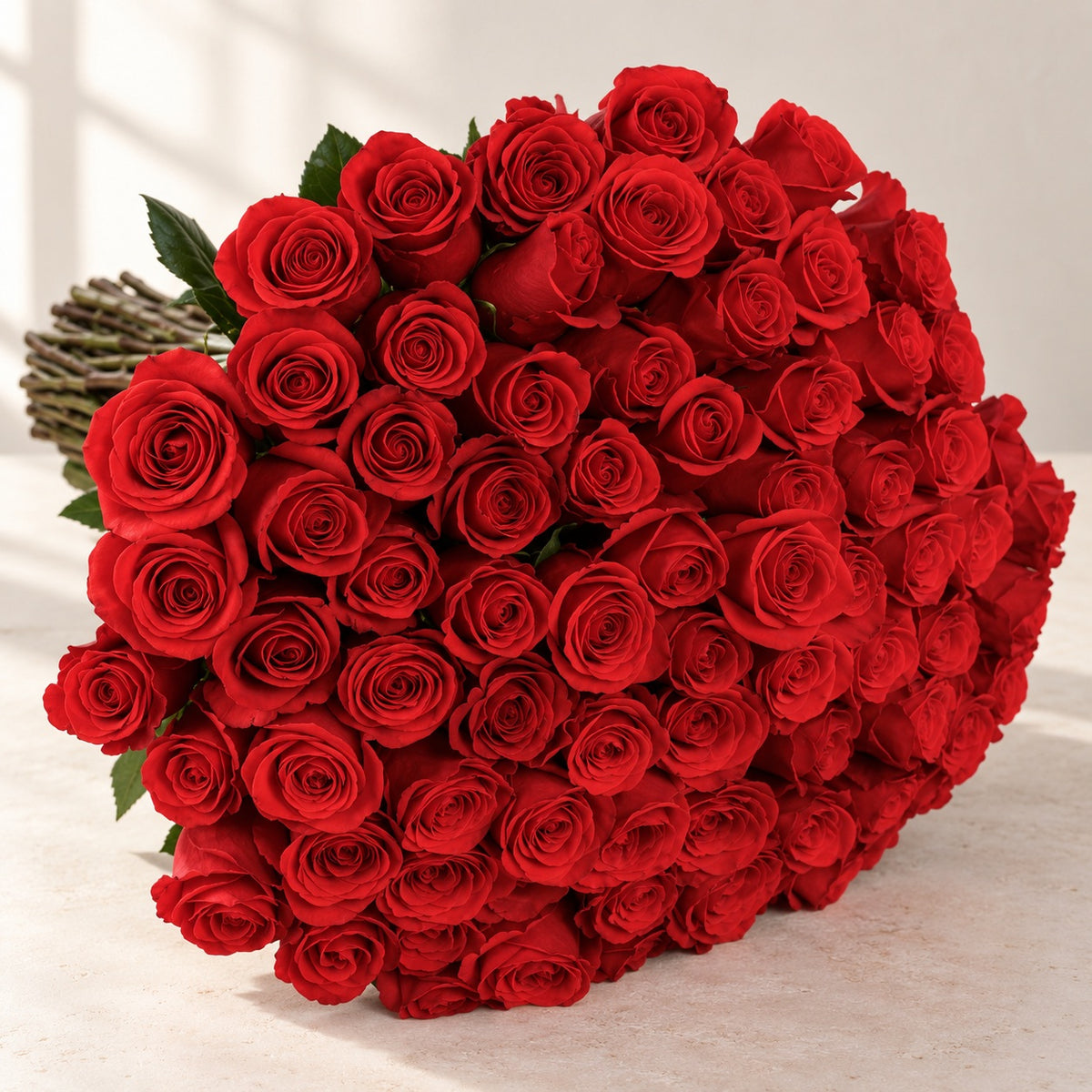 AI-assisted photo-style preview of 'Nina' Signature Seventy-Five Rose Bouquet as shown; actual arrangement and proportions vary.