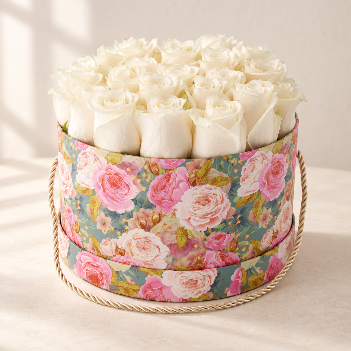 AI-assisted photo-style preview of Premium Floral Rose Box as shown; actual arrangement and proportions vary.