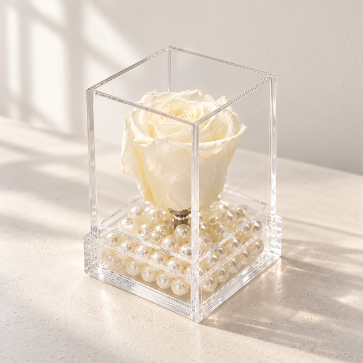 AI-assisted photo-style preview of Single Mini Forever Rose as shown; actual arrangement and proportions vary.